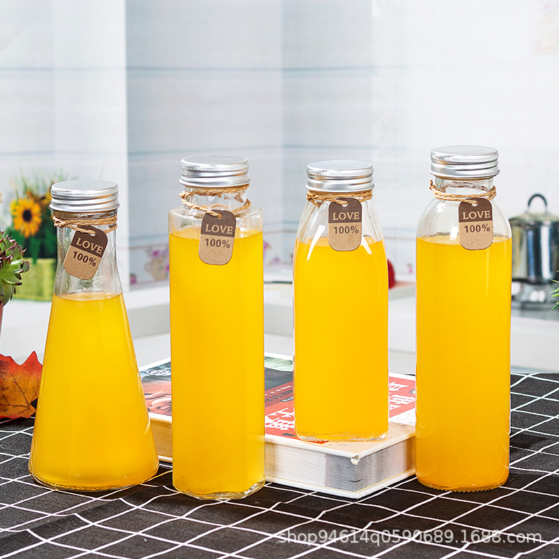 批发350-500ML冷泡茶瓶饮料瓶带密封铝盖子果汁牛奶茶酵素玻璃瓶