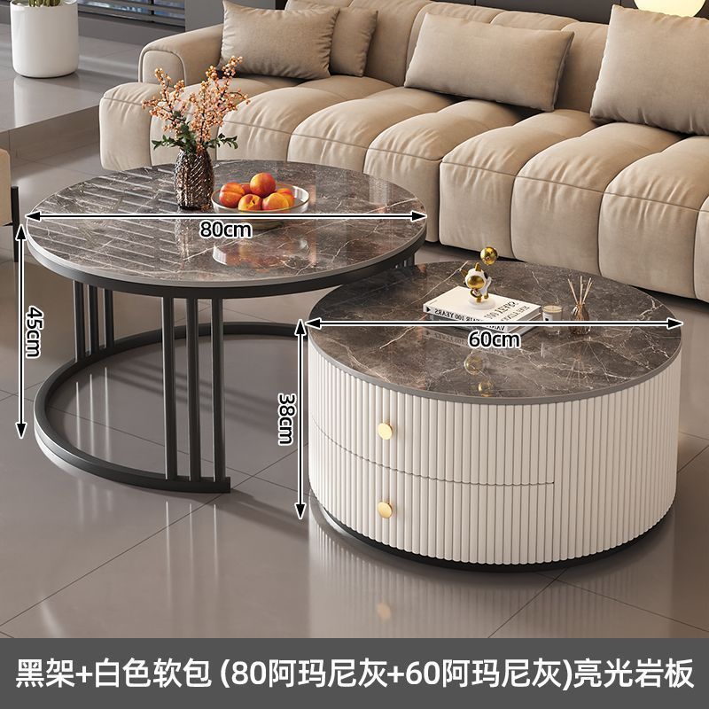 亿君岩板茶几轻奢现代简约圆形小户型茶几客厅家用极简折叠大理石|undefined