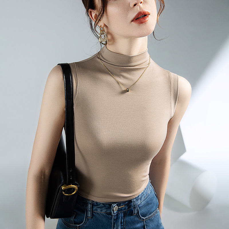 작은 하이 칼라 민소매 탑 봄과 가을 새로운 내부 베이스 셔츠 우아한 작은 셔츠