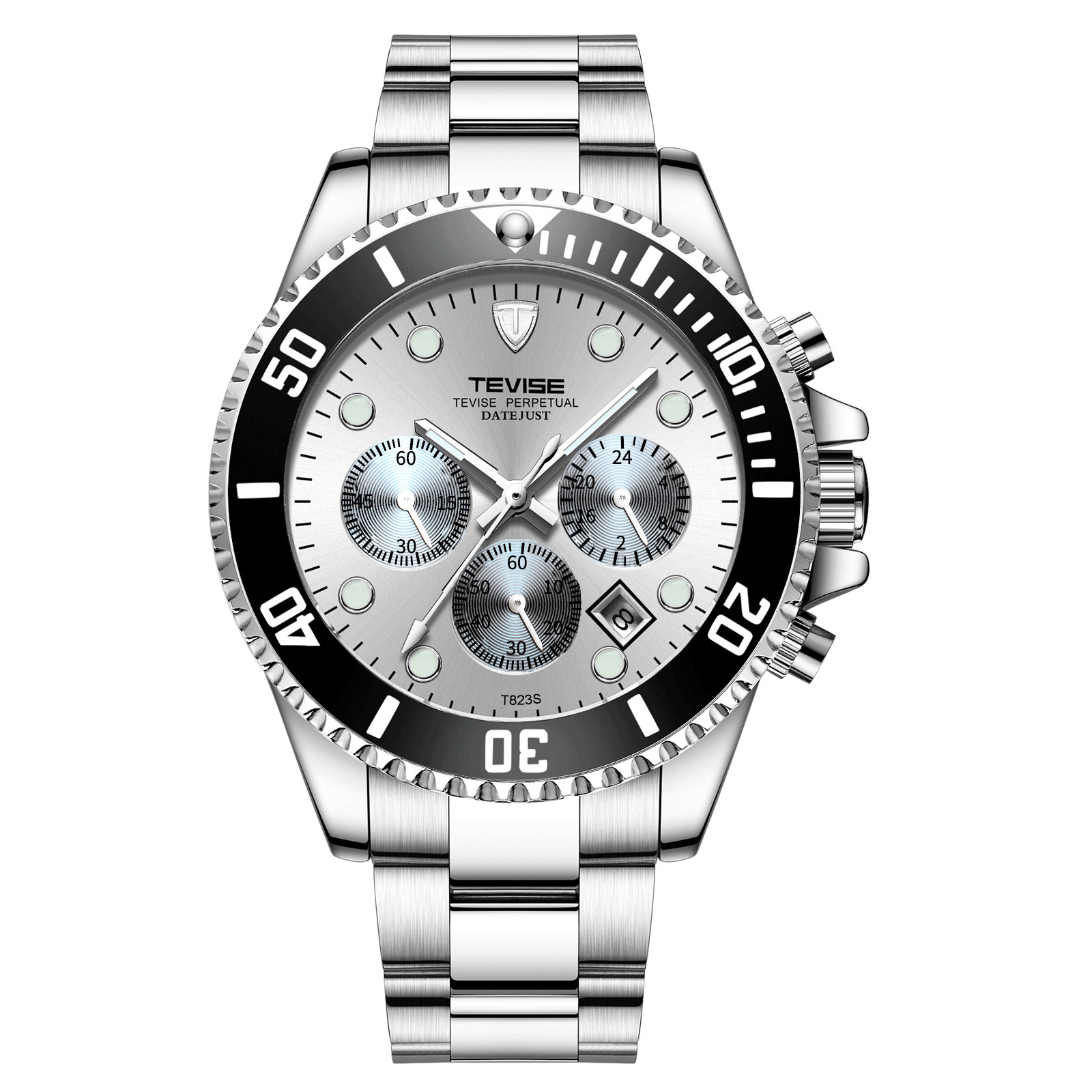 Tevise reloj de hombre reloj de cuarzo para hombre reloj luminoso correa de acero a prueba de agua reloj de correa de acero de seis pines