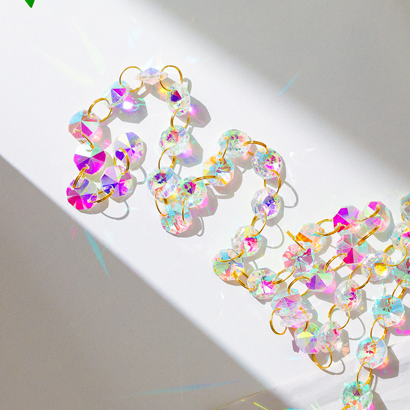 Suministro directo de fábrica suministros de la boda decoración de la habitación de la boda DIY Cortina de cristal Aurora AB color octogonal cortina de cuentas