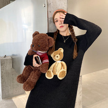 软绵绵睡裙女冬长袖长款可爱卡通断头熊长裙秋冬睡衣宽松家居服