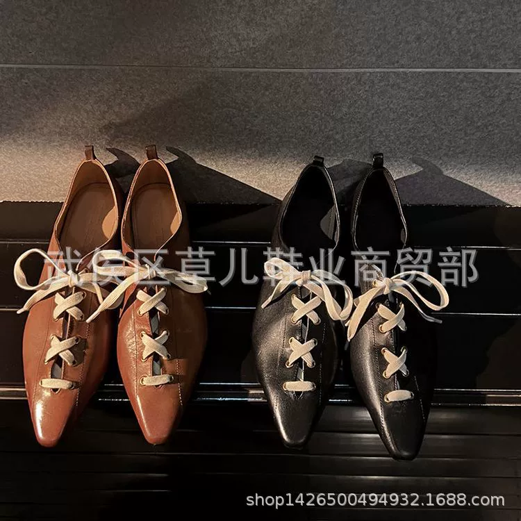 Leather retro footwear heels, belt, low shoes, cowhide