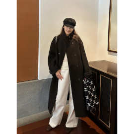 元派bluepops2025冬季新款高级感羊毛呢大衣立领双排扣外套W2399