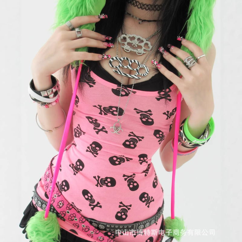New Cross-Border Style Gentle and Elegant Slim-Fit Long-Sleeve Top with Skull Print Versatile Camisole Tank Top
