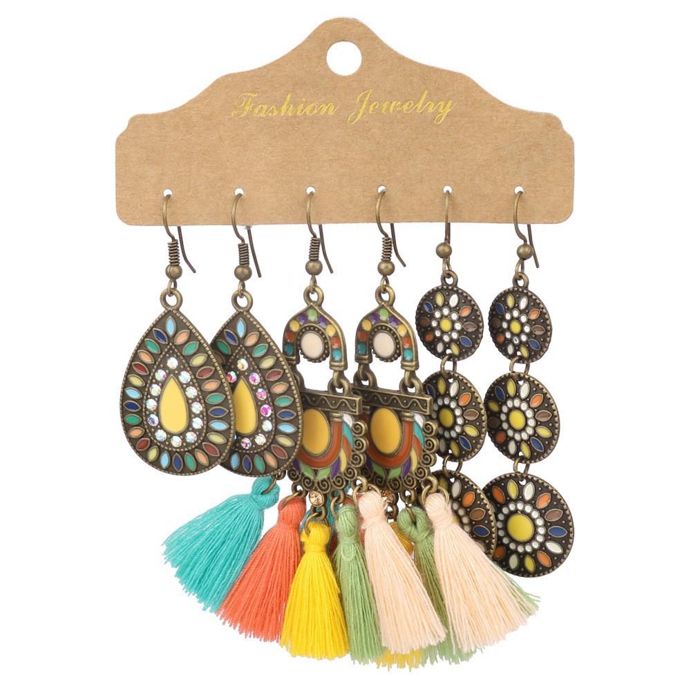 Retro Style 1 Set Retro Color Block Tree Leaves Tassel Alloy Women's Drop Earrings Earrings