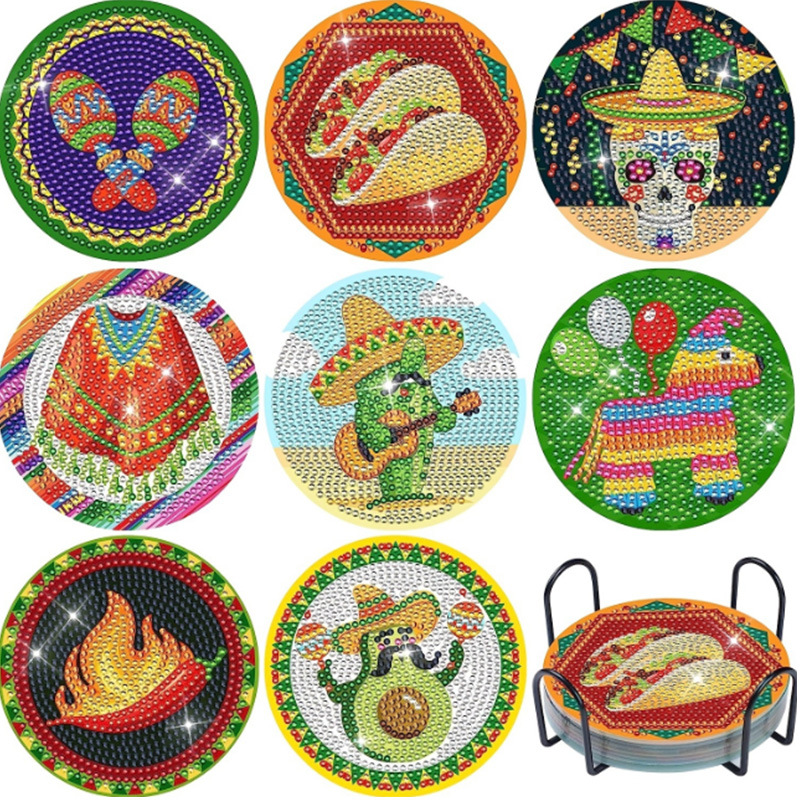 Personalizada taza de pintura de diamante transfronteriza almohadilla de taza de diamante redonda almohadilla mandala perimetral de pintura de diamante DIY