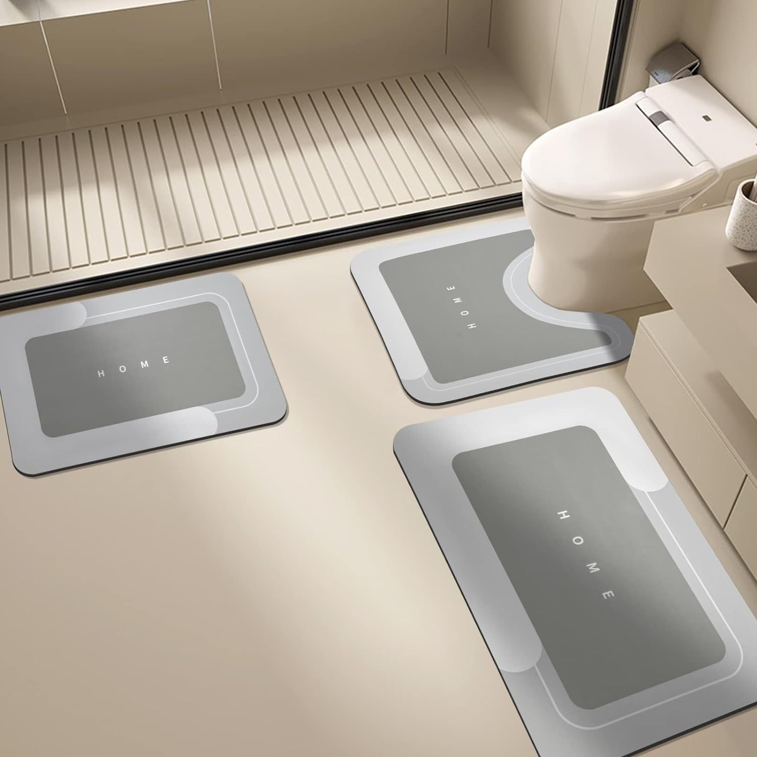 Simple Bathroom Diatom Mud Carpet, Water-Absorbent, Quick-Drying, Non-Slip Foot Mat, Wear-Resistant and Dirt-Resistant Bathroom Toilet Three-Piece Floor Mat