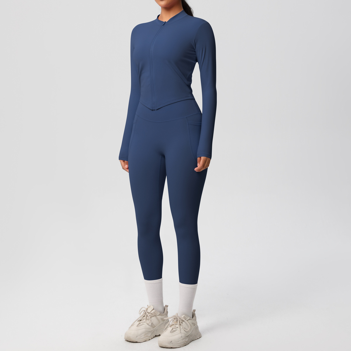 Sport Style Solid Color Nylon Spandex Zip Collar Tracksuit Coat Sweatpants display picture 18