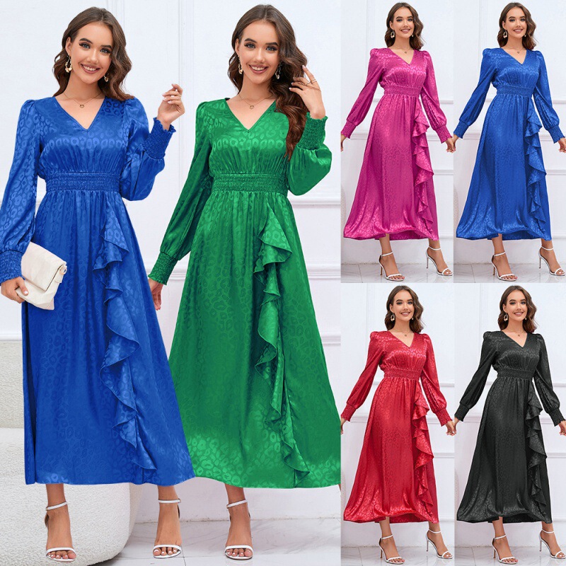 European and American Cross-border Women's AliExpress Autumn and Winter Amazon New Foreign Trade V-Neck Long Sleeve Leopard dress plus size Explosion European and American Cross-border Women's AliExpress Autumn and Winter Amazon New Foreign Trade V-Neck Long Sleeve Leopard dress plus size Explosion