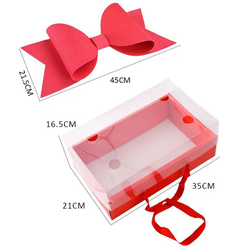 Caja de regalo con lazo de flores, caja de regalo para el Día de San Valentín, caja de regalo con tapa transparente, caja de embalaje para frutas, caja de regalo portátil.