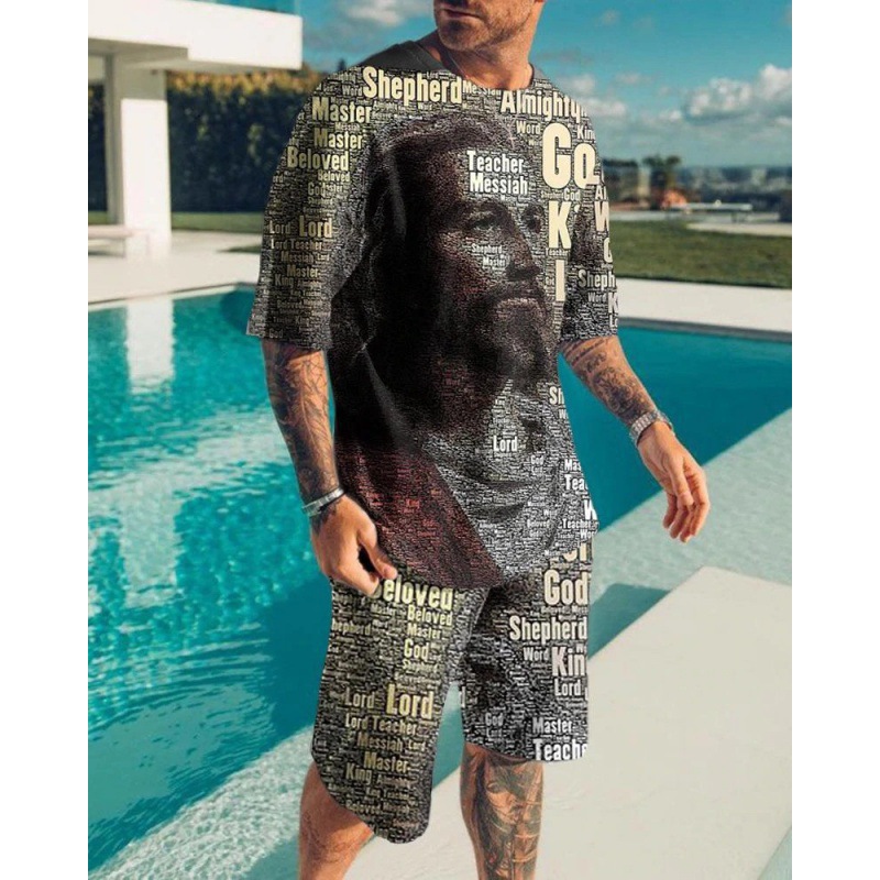 Suit de camiseta de hombre de estilo deportivo impresión digital impresión de ropa de trabajo Aliexpress suministro de mano 3D manga corta