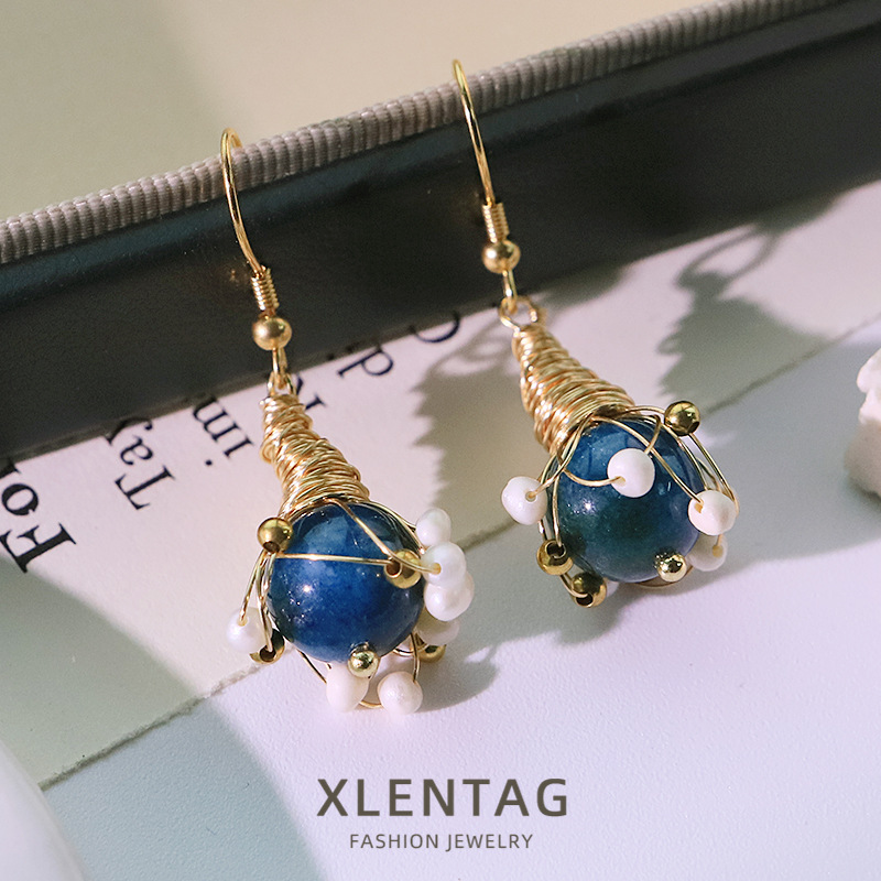 Perla natural cianita alambre aretes aretes aretes ligeros aretes de lujo aretes diseñados a mano aretes de alta sensación