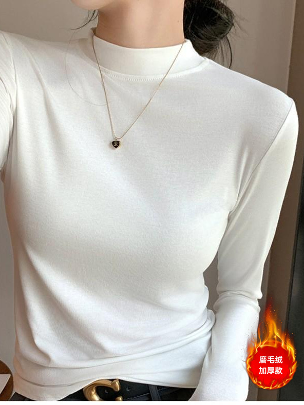 Small Stand-Up Collar Pure Cotton Long-Sleeve T-Shirt Base Layer for Women, New Autumn and Winter Solid Color Top with a Half-High Collar, Stylish Inner Wear