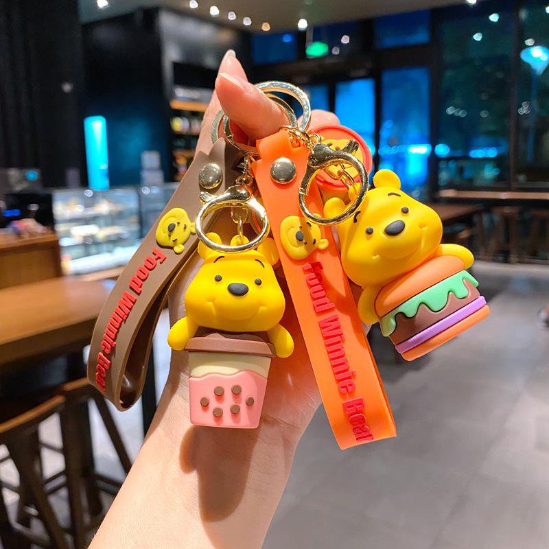 Cute creative foodie Pooh bear keychain bag pendant car key chain doll machine push gift wholesale