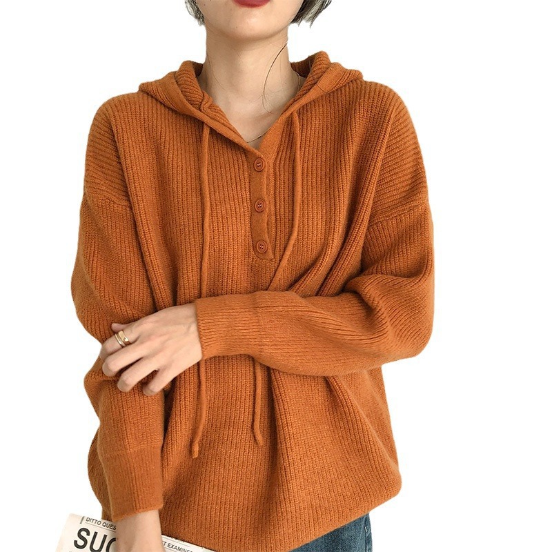 Suéter de mujer invierno / otoño abrigo temperamento de alto nivel japonés / coreano relajado chaqueta de viento con correa de correa variada camisa de punto con capuz image 6