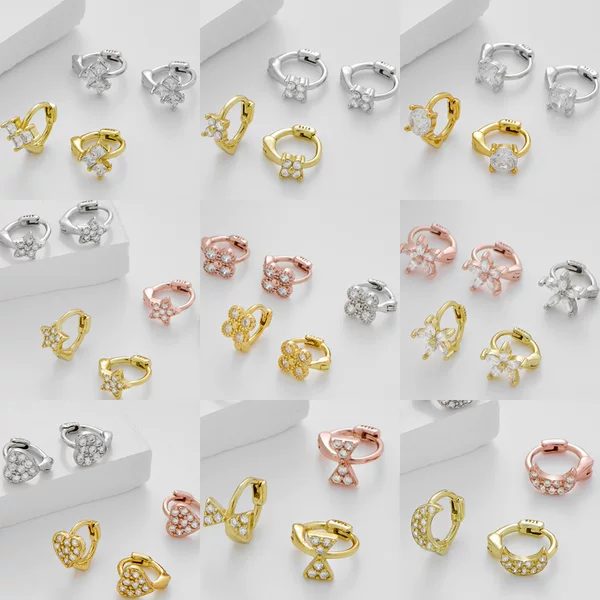 Korean Fashion 925 Sterling Silver Love Butterfly Zircon Petal Temperament Ear Buckle Ear Buckle Mini Multi Ear Holes Ear Stud
