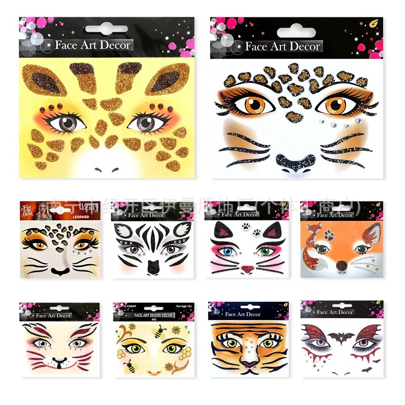 Halloween Tattoo Stickers, Glitter Tattoo Stickers, Carnival Rhinestone Mask Stickers, Party Face Stickers, Animal Face Stickers