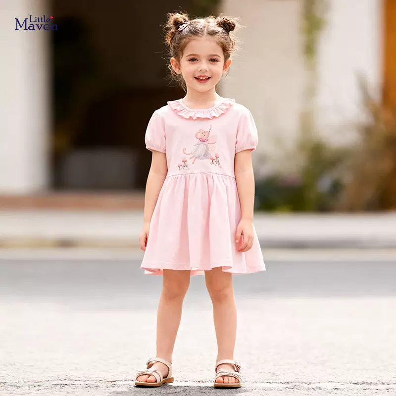 Little maven夏季新款女童连衣裙 可爱卡通儿童裙子 欧美风棉童裙