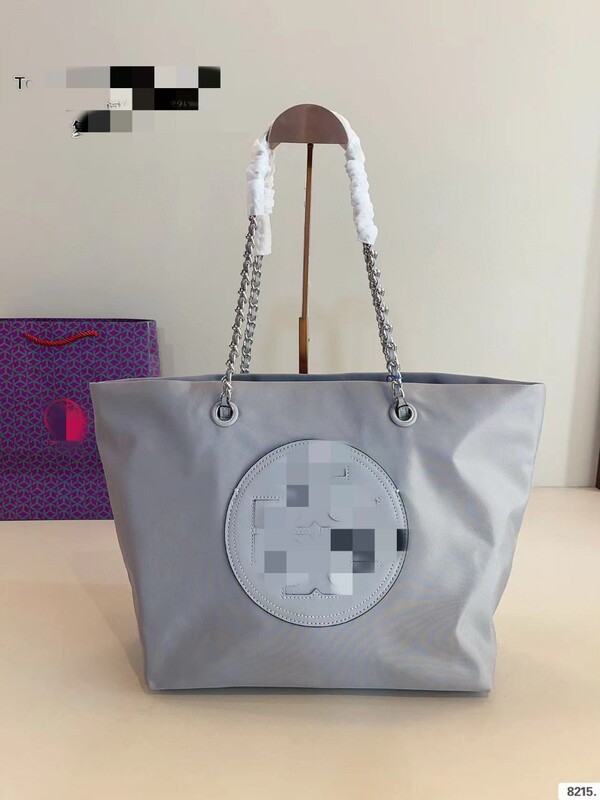 Tb Tote Bag Ella Canvas with Cowhide Shopping Bag Colorful Stitching Large Logo Printed Shoulder Handbag for Women
