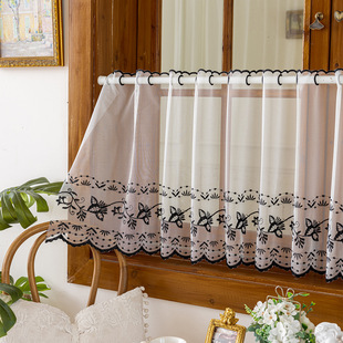 Manufacturer Wholesale Lace Embroidery French Coffee Curtain Kitchen Short Curtain Foreign Trade Cross-Border One-Piece Drop Shipping in Stock
