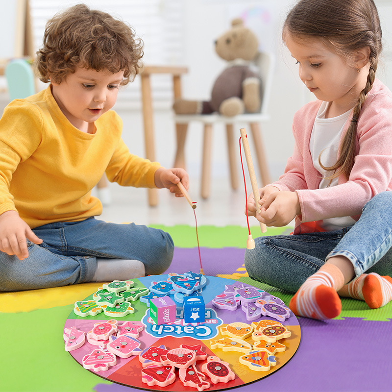 Coordinación mano-ojo, color, forma, juego de pesca, madera, magnético, niño, bebé, práctica para padres e hijos, jardín de infantes, educación temprana