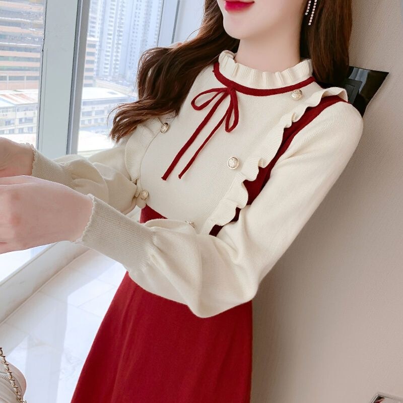 Spring and Autumn Petite Women's Knitted Dress, Women's Clothing for Fall and Winter 2024, New Style to Pair with a Coat, Inner Layer Winter Dress