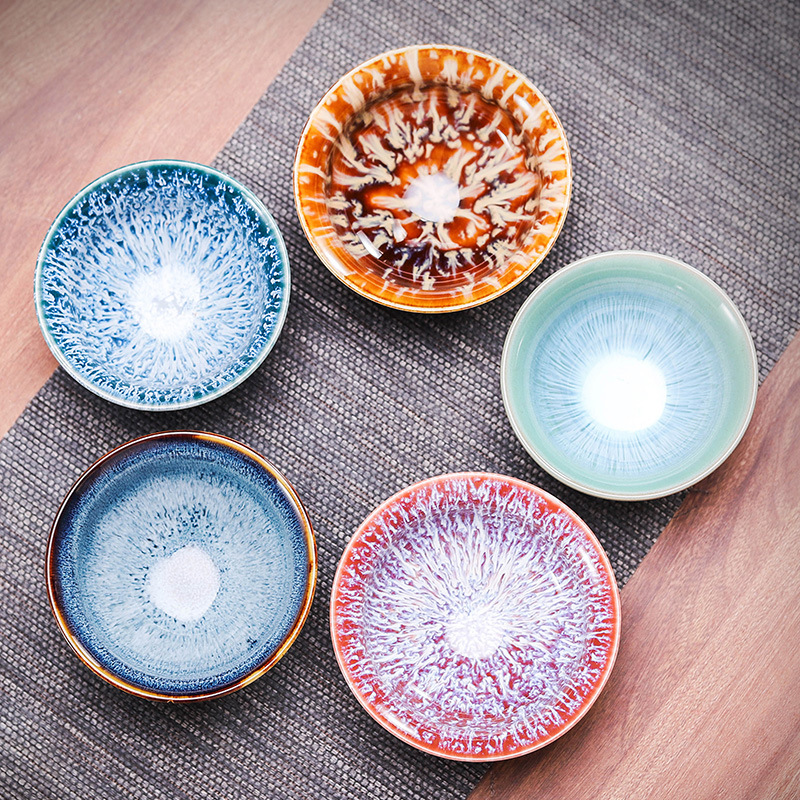 窑变单杯建盏茶杯 陶瓷功夫茶具天目釉品茗杯单个茶碗个人杯大号