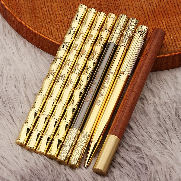 Retro Bamboo Pen Pure Brass Pen Metal Pen Holder Neutral Business Signature Pen Student Personalized Stationery Can Be Engraved