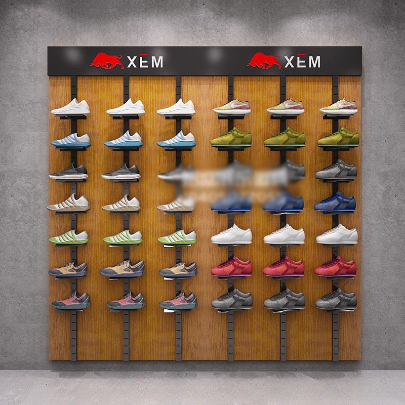 Tienda de ropa estante de exhibición gabinete de exhibición de pared Zapatero tienda de zapatilla de deporte estante centro comercial tienda de zapatos estante de zapatos