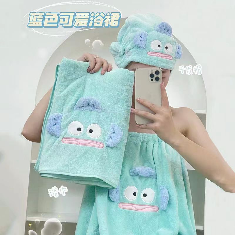 批發新款珊瑚絨小丑魚毛巾可穿可裹浴巾浴裙干發帽套柔軟吸水速干