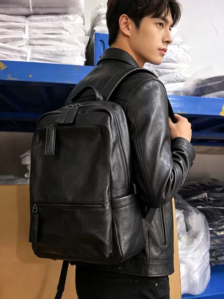 Business Men's Pu Leather Backpack, Large Capacity Computer Bag, Trendy Commuter Travel Backpack, Men's Simple Leather Backpack