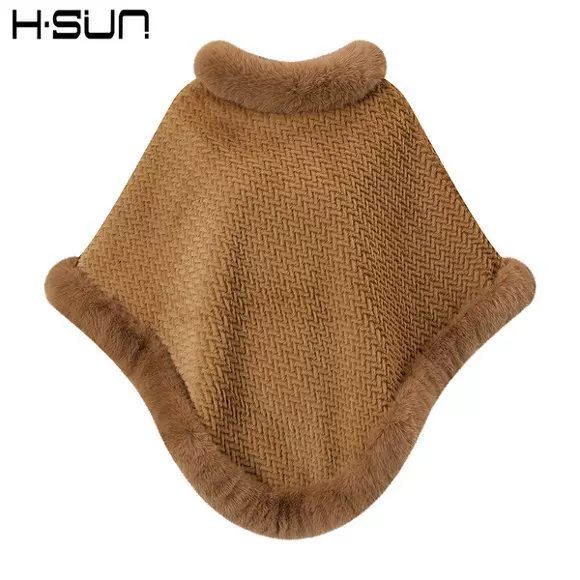 H·Sun Fringed Printed Pullover Cape Shawl Polyester Fiber European and American Street Style Warm Versatile Women's Model