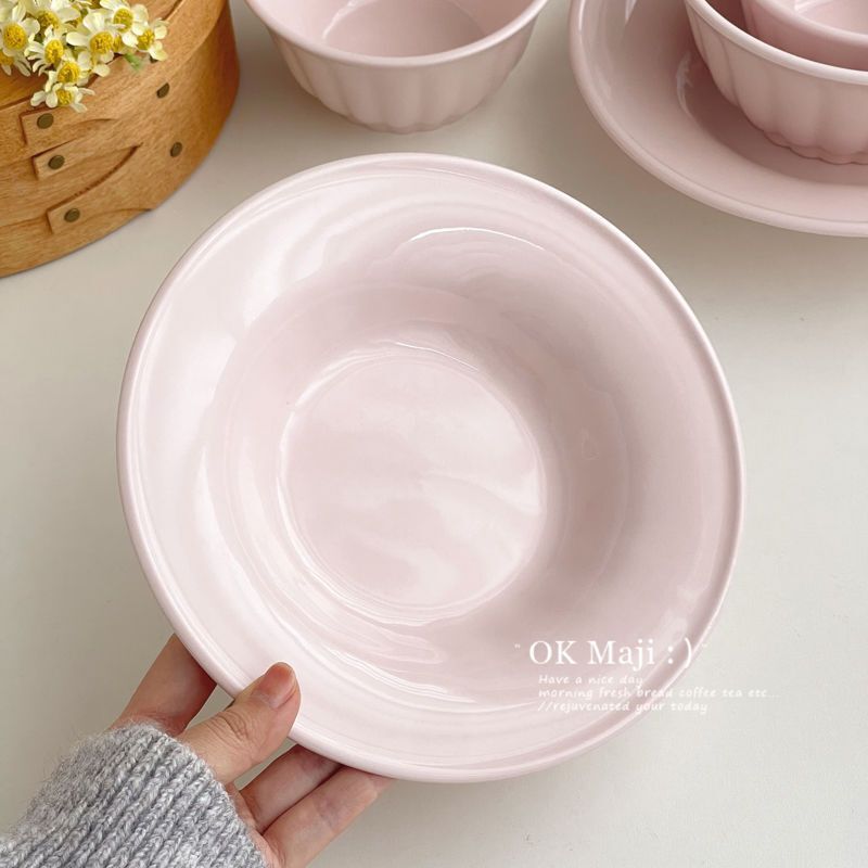 Cream Plate Plastic Western-Style Plate Light Luxury Design Household Cute Dish Plate High-Value Breakfast Salad 7inch