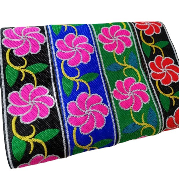 5cm大花彩色织带少数民族风刺绣针织提花花边 苗族服装辅料花边