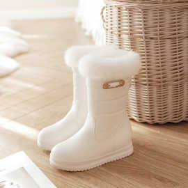 白色靴子女秋冬平底内增高短靴加绒保暖兔毛雪地靴女带毛毛中筒靴