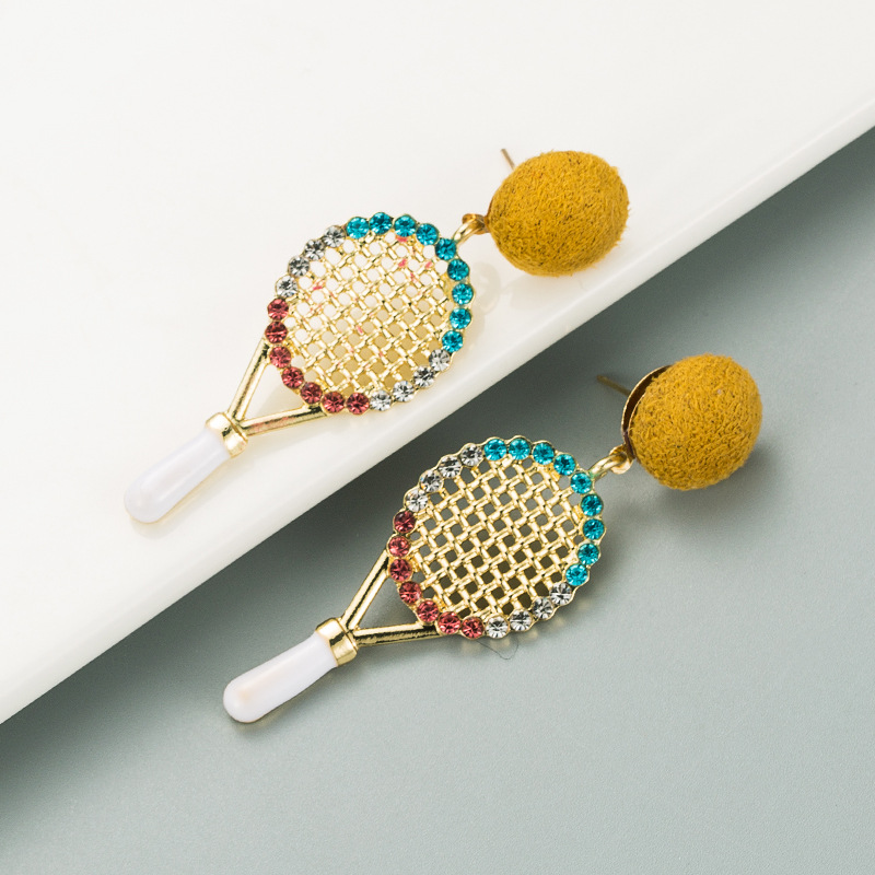 Nouvelles Boucles D&#39;oreilles De Raquette De Tennis En Alliage De Diamant display picture 3