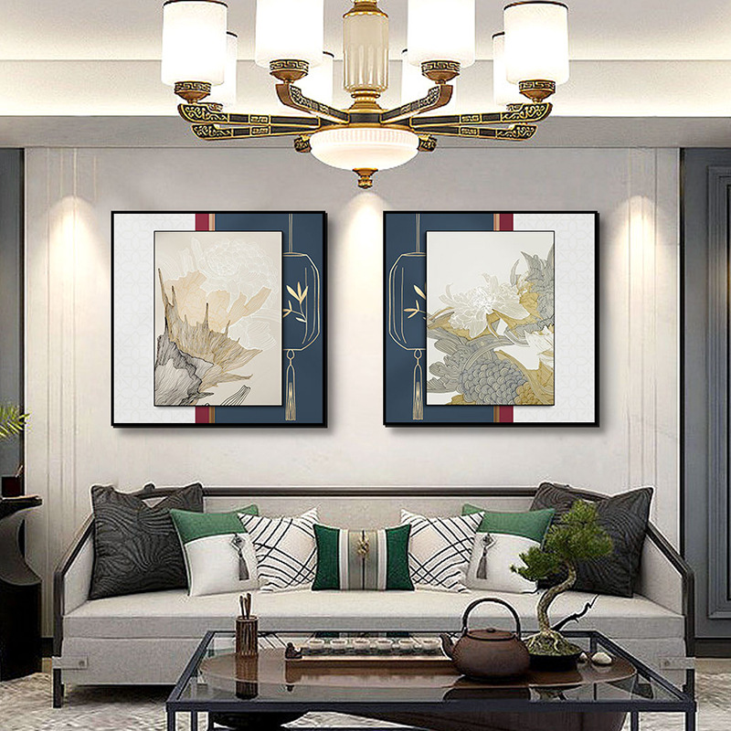 Nuevo paisaje chino paisaje sala de estar sofá Fondo pared colgante pintura marco de SEDA marco medio estudio sala de té de dos piezas pintura decorativa