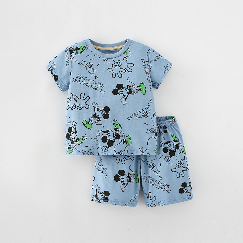 Cross-border Summer Children's Home Clothes Children's European and American Round Neck T-shirt suit Boy's Two-piece Handsome Children's Clothing