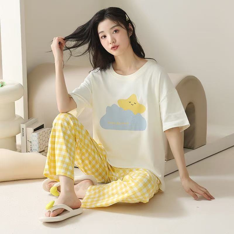 Pijama de mujer Jingdong gato pantalones de manga corta primavera y otoño dibujos animados lindos de tamaño grande para mujeres de verano conjunto de ropa de casa estudiantil