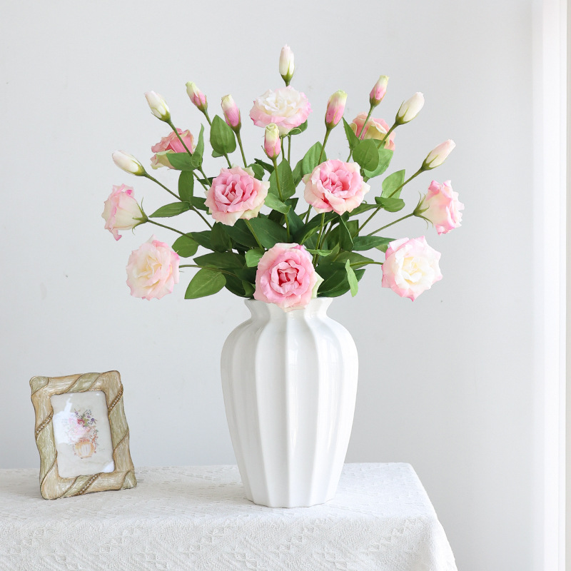 High-end moisturizing silk fabric with 2 heads of lisianthus artificial flowers, home decoration ornaments, photography props, artificial flowers