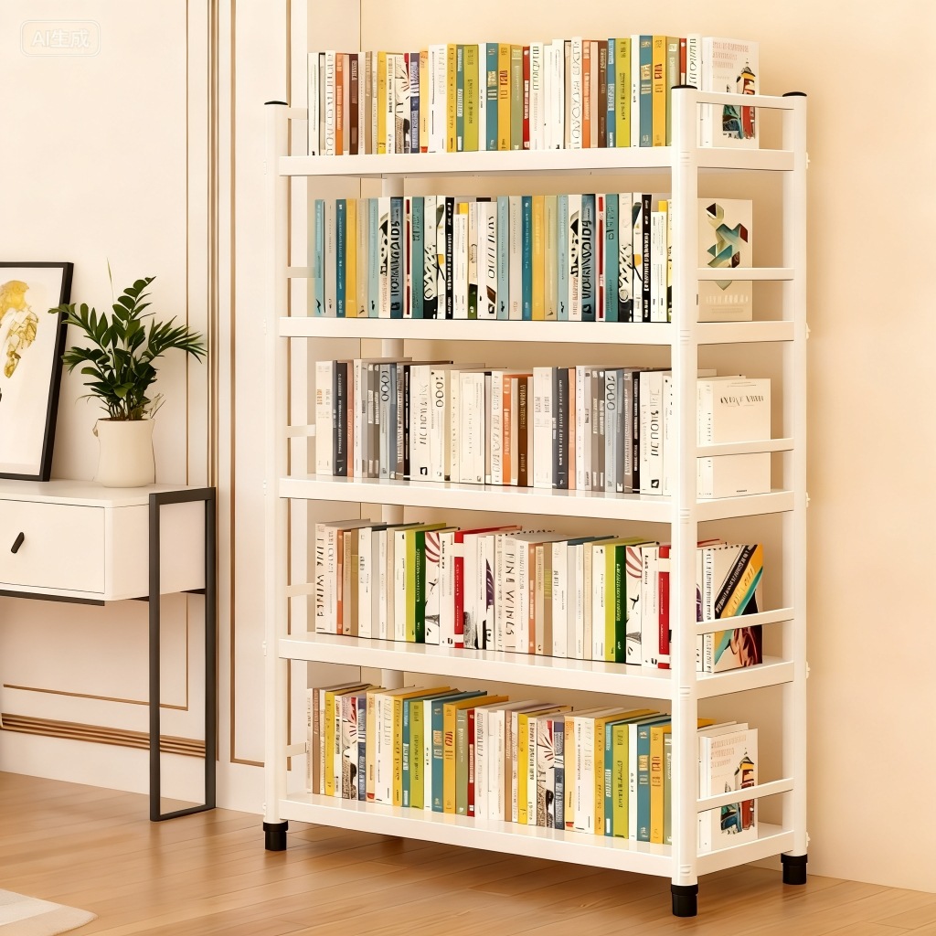 Steel Fence Bookshelf White Multi-Layer Floor-Standing Storage Rack Living Room Narrow Bookcase Storage Rack Book Bedroom Storage Rack