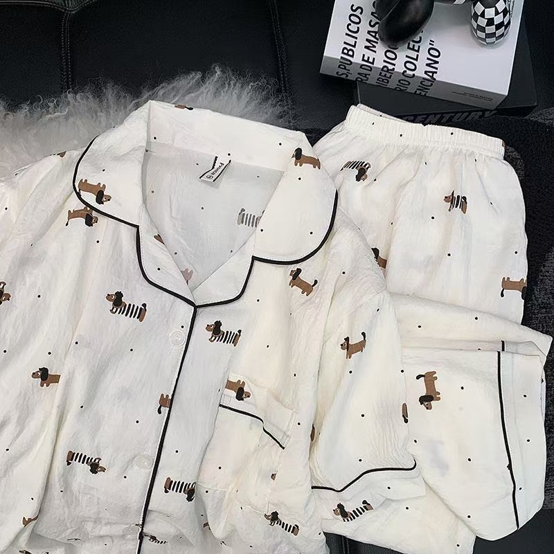Al por mayor transfronterizo nubes de otoño pijamas de manga larga pantalones cardigans de dibujos animados con solapa linda ropa de hogar