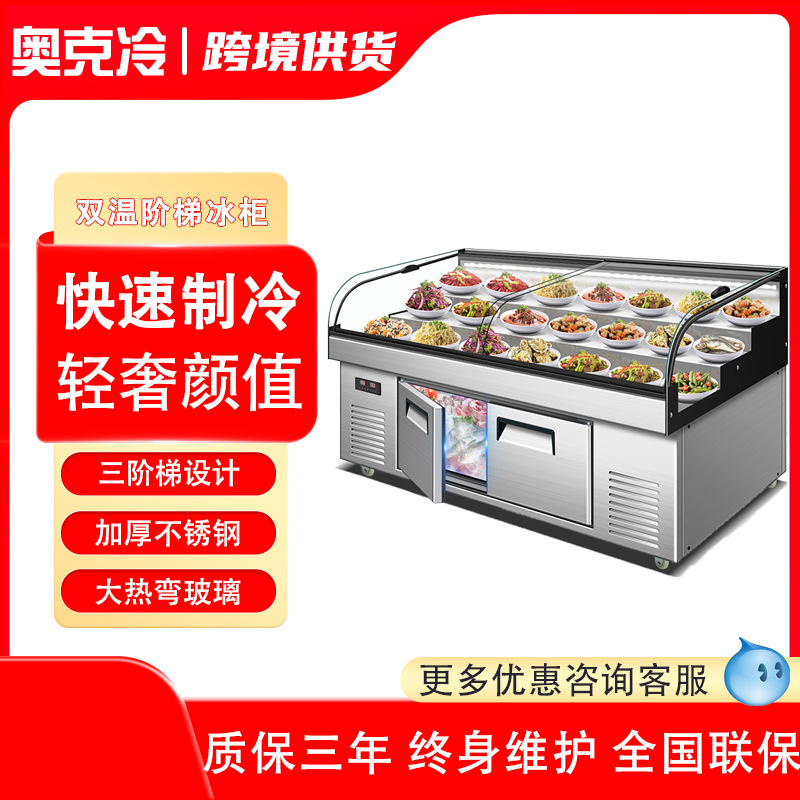 Barbecue Display Cabinet Commercial Three-Step Refrigerated Freezer Fresh-Keeping Freezer Skewers Restaurant Open Menu Cabinet