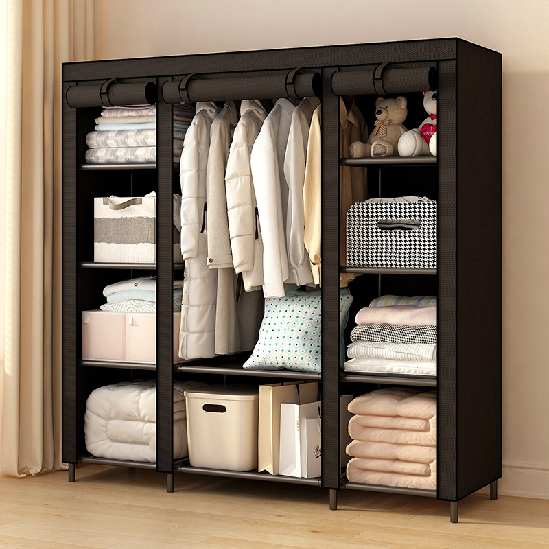 Amazon Dormitorio transfronterizo Armario de tela para el hogar Armario individual Tubo de acero económico de montaje simple para alquilar