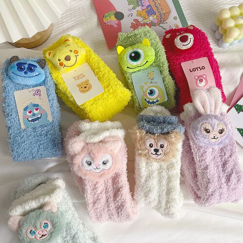 Coral velvet children's thickened plush toy winter warm sleep floor socks postpartum plush fluffy mid-calf socks