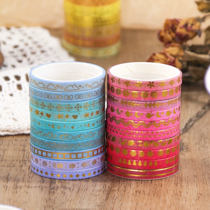 Washi Tape (Sharemine) 18 рулонов, ультратонкий золотой фольгированный штамп, декоративный набор для DIY