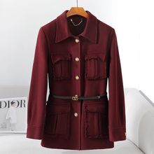 少量服饰15山羊绒收腰复古双面呢外套2025秋冬新款纯色呢子大衣女