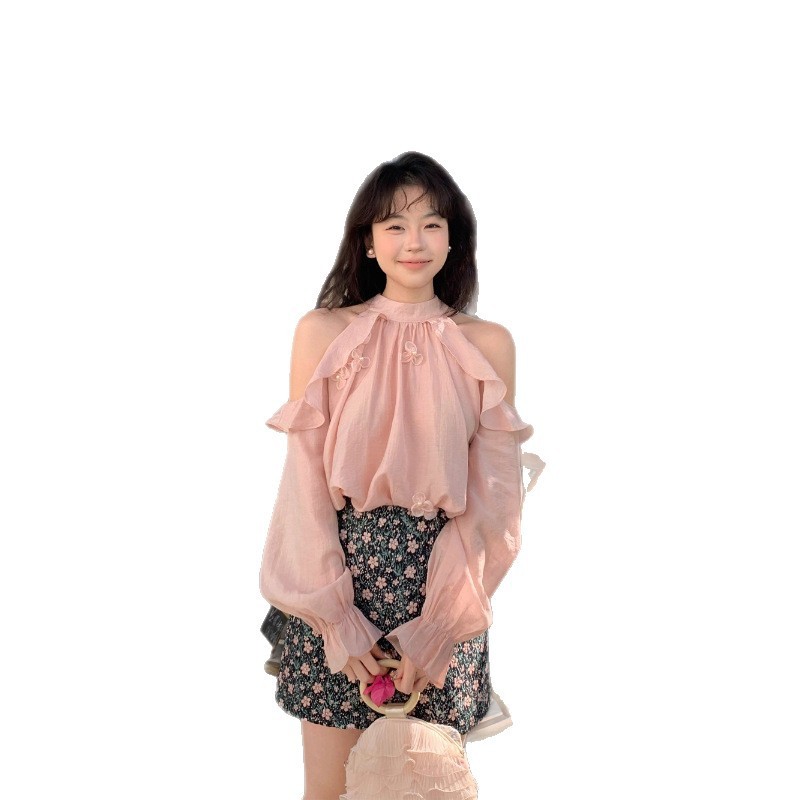 春季新款衬衣法式高级感提花刺绣圆领长袖衬衫女宽松洋气休闲上衣|undefined