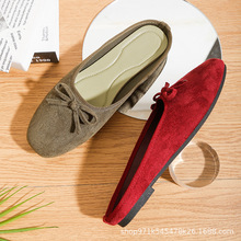 新款法式小香風絨面復古一腳蹬外出拖鞋女糖果色芭蕾單鞋女平底鞋
